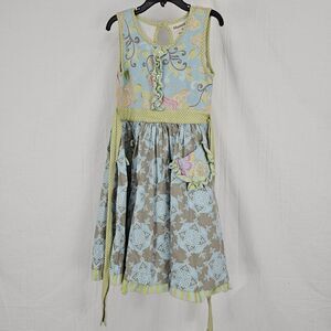 Mustard Pie Girls Size 7 Green Blue Gray Floral Damask Like Print Summer Sun